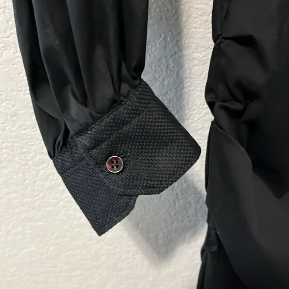 SARA ROKA Black Button Down Mini Shirtdress, Ruched Sides, Size 40(IT), S/4(US) - Picture 3 of 10